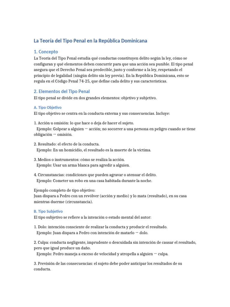 Teoría del Tipo Penal en RD: Elementos Clave | PDF | Intención (Derecho ...