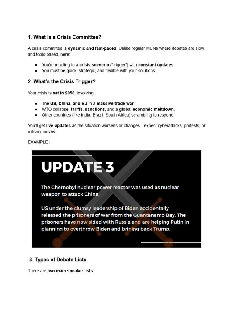 Crisis Committee Guide for MUN 2050 | PDF