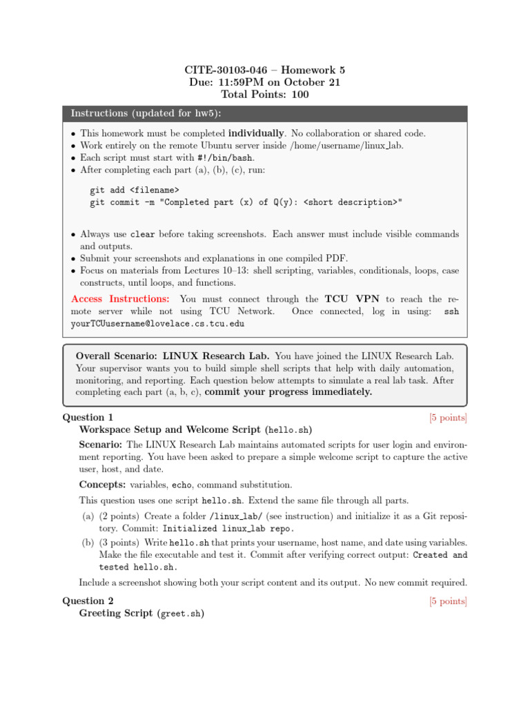 Linux Lab Homework 5: Shell Scripting Tasks | PDF | Control Flow ...