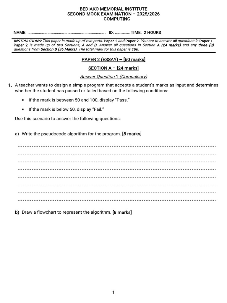 2025/2026 Computing Mock Exam Guide | PDF | Microsoft Word | Computer File