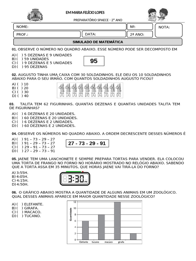 Simulado de Matemática 2º Ano SPAECE | PDF