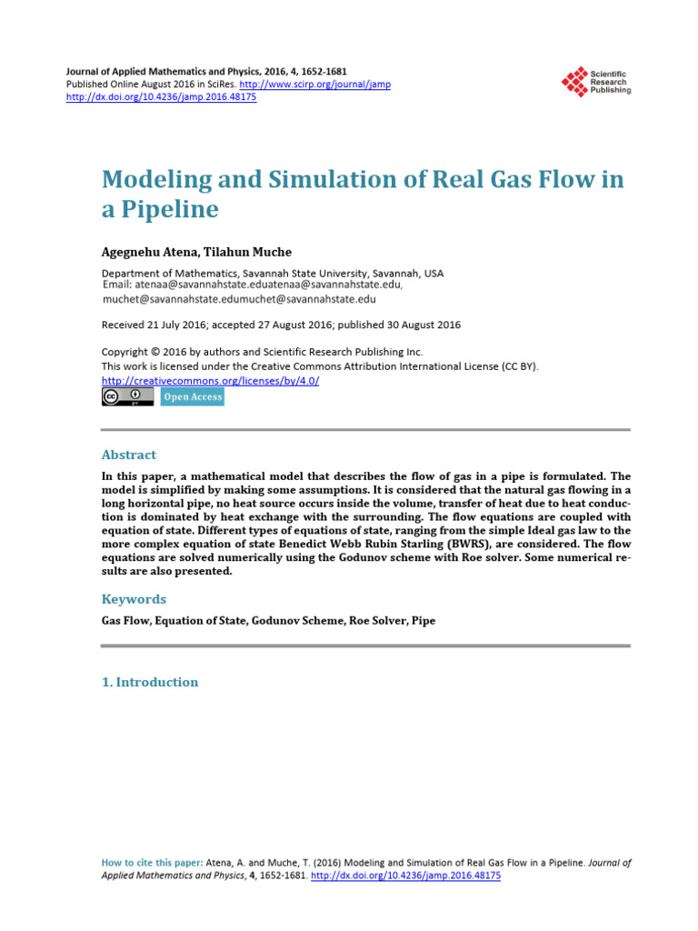 Modeling and Simulation of Real Gas Flow in a Pipe | PDF | Gases ...