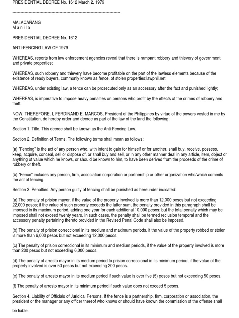 Overview of the Anti-Fencing Law 1979 | PDF | Theft | Robbery