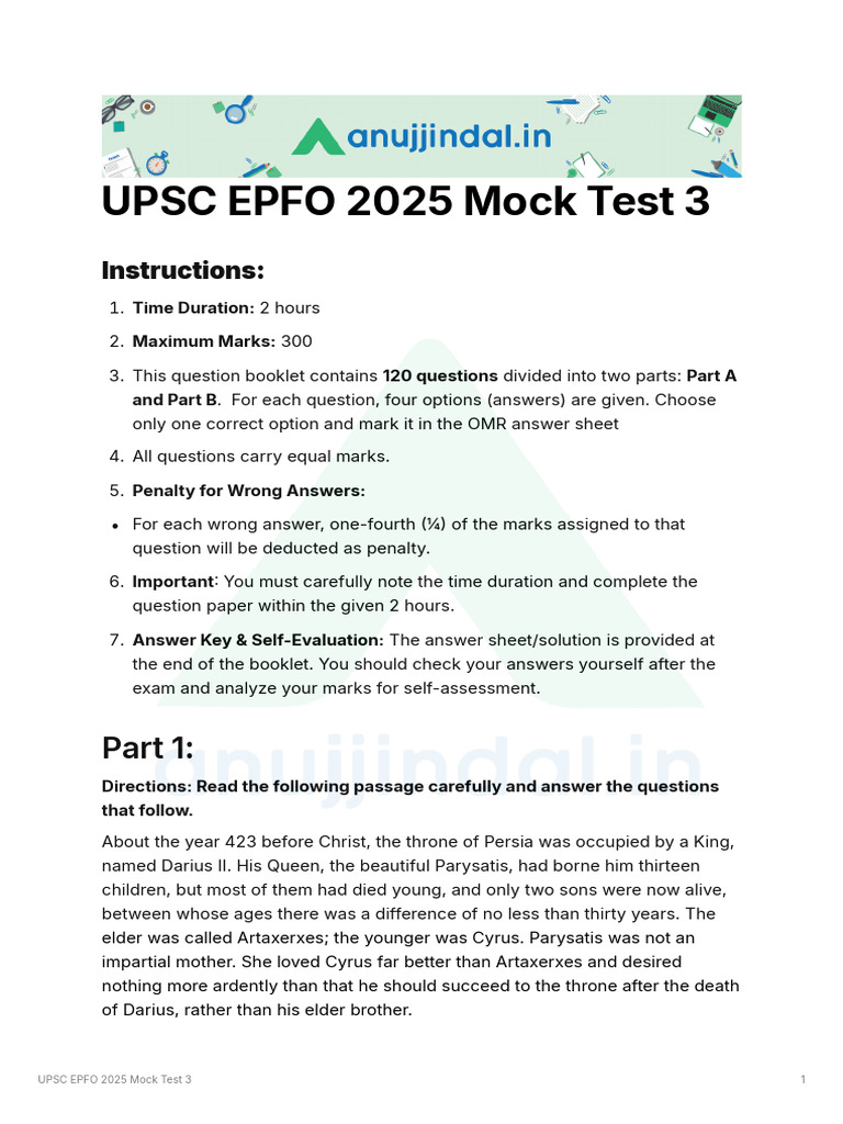 UPSC EPFO 2025 Mock Test 3 Guide | PDF | Solar Power | Friction