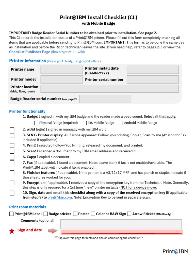 Print@IBM Installation Checklist Guide | PDF | Printer (Computing) | Fax
