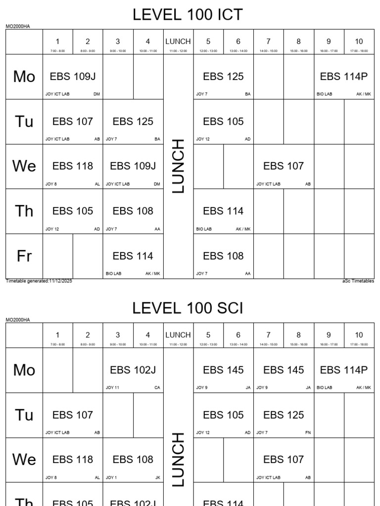 Level 100 & 200 Timetable 2025 | PDF | Israel | World Politics