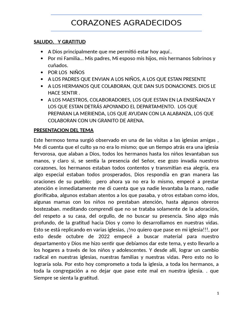 Corazones Agradecidos: La Gratitud en Dios | PDF | Gratitud | Oración