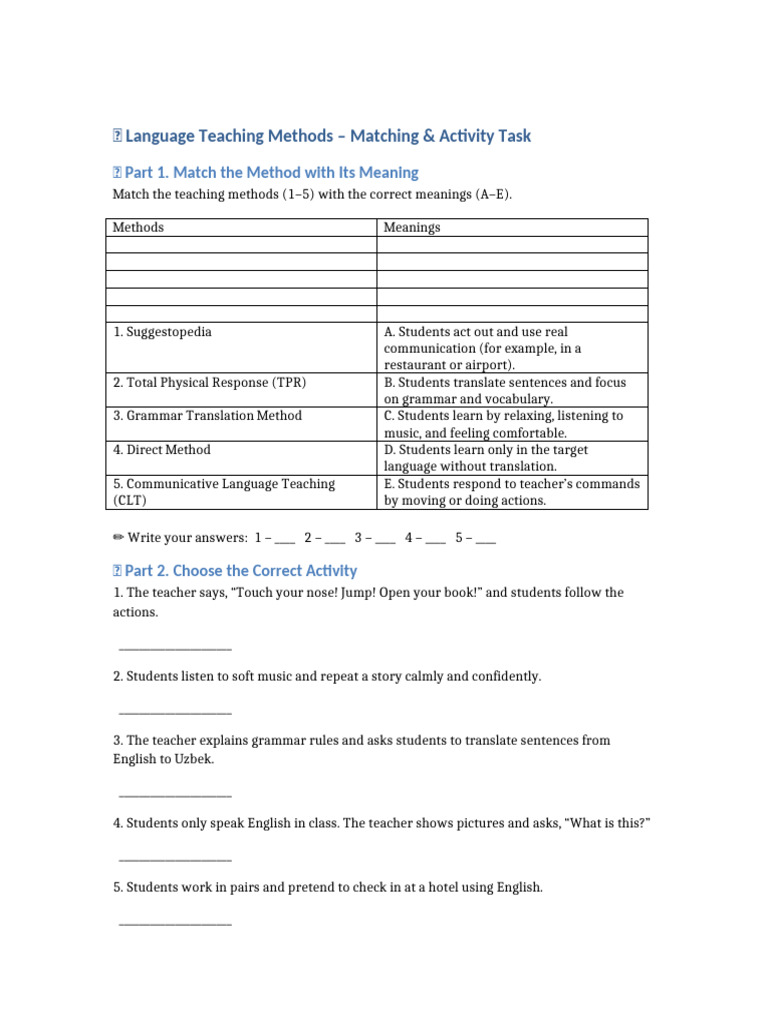 Language Teaching Methods Activity Guide | PDF