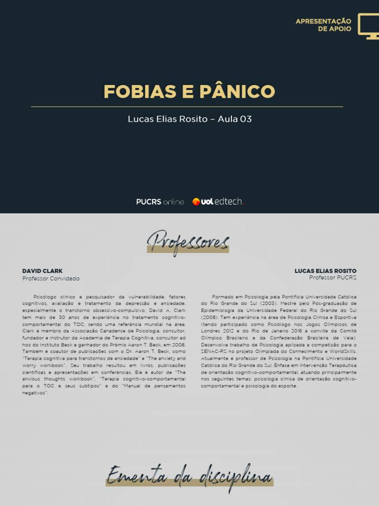 Fobias e Panico - Rosito Aula 03 | PDF | Psicologia | Transtorno de pânico