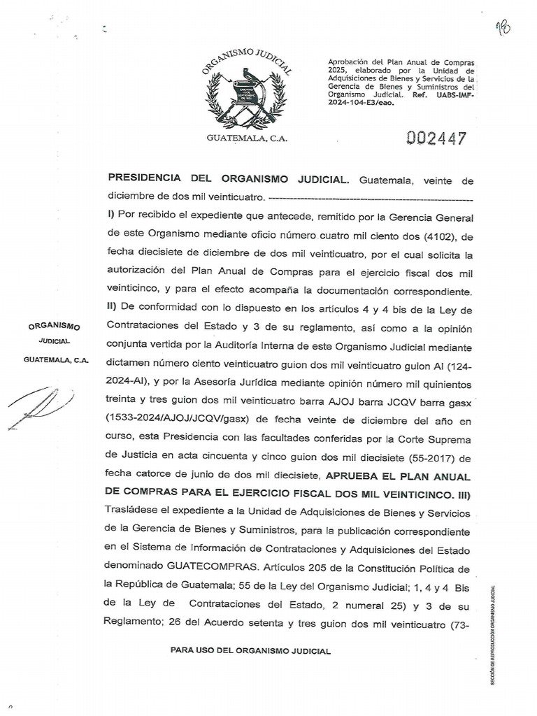 Resolución Presidencia 2447 Aprobación PAC 2025 OJ | PDF