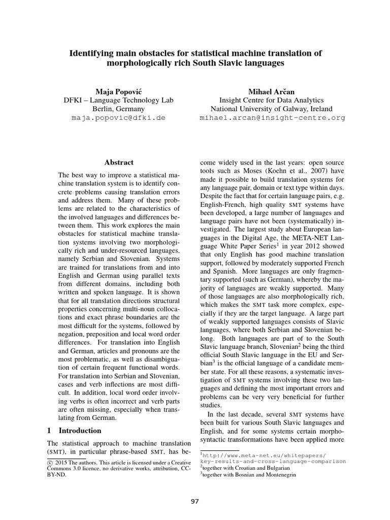 Identifying Main Obstacles For Statistical Machine Translation of | PDF ...