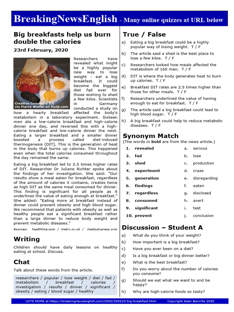 Big Breakfast Boosts Weight Loss Efforts | PDF | Dieting | Weight Loss