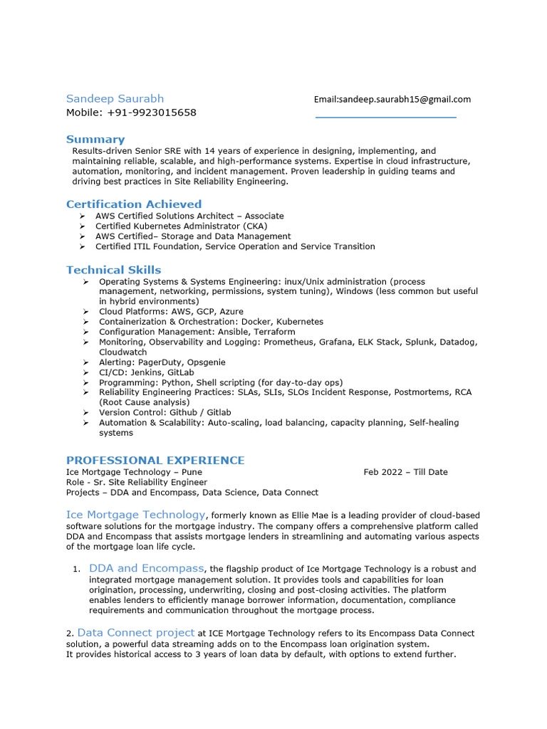 Senior SRE with Cloud Expertise | PDF | Loans | Reliability Engineering