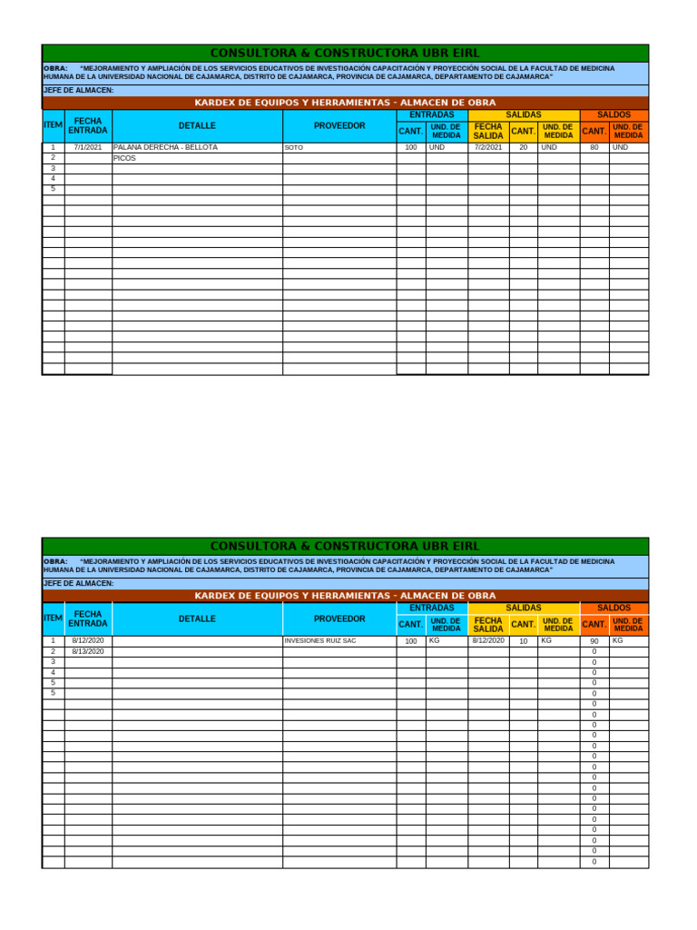 Kardex de Ent. y Sal de Equipos y Herramientas | PDF