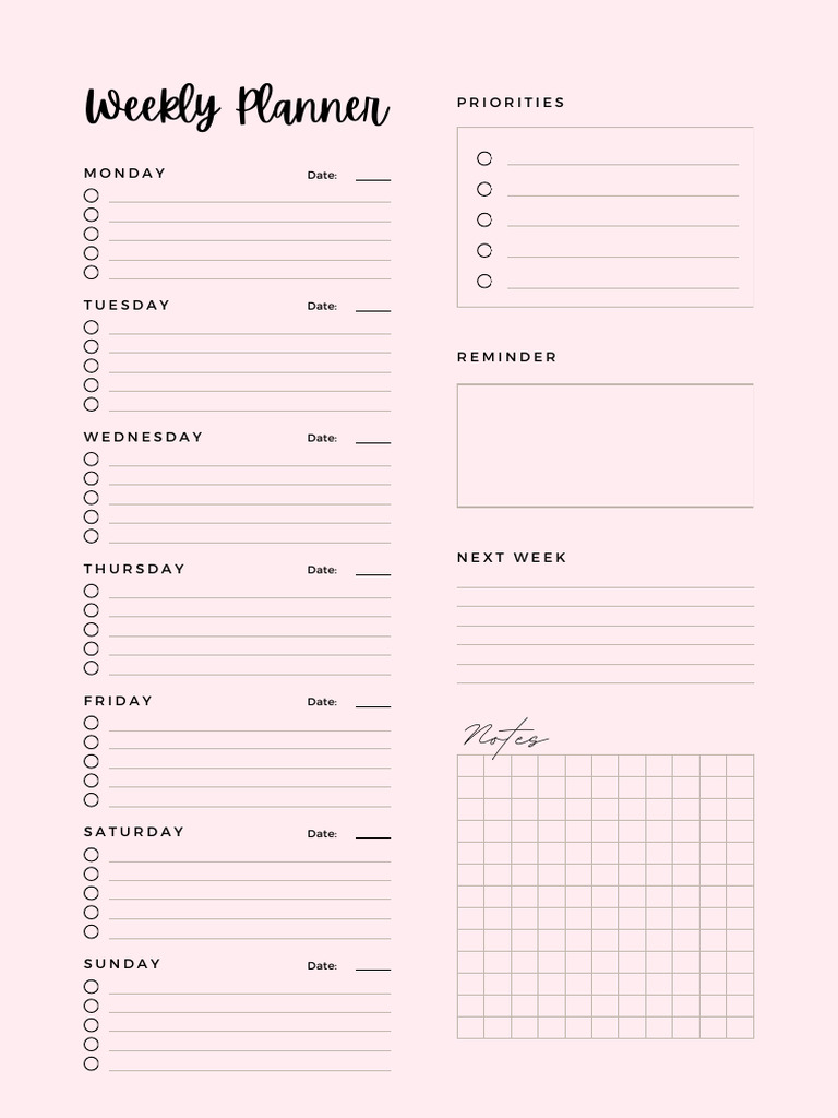 Weekly Priorities Reminder Template | PDF