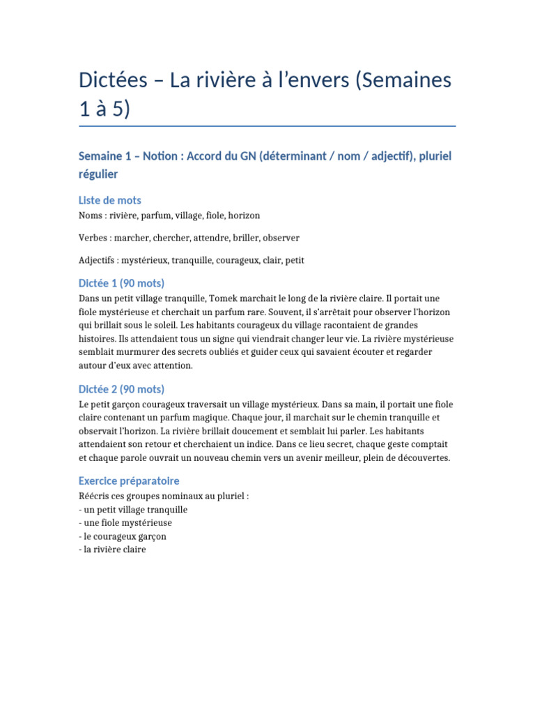 Dictees La Riviere CM1 CM2 Semaines1 5 | PDF | Montagnes | Plaie