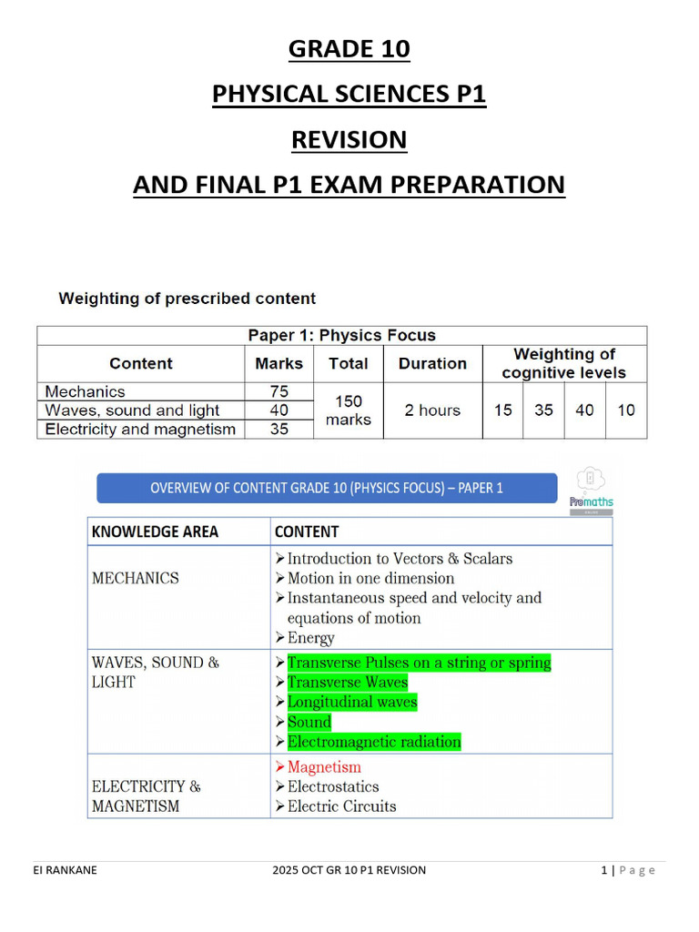 2025 P1 Grade 10 P1 Exam Preparation | PDF