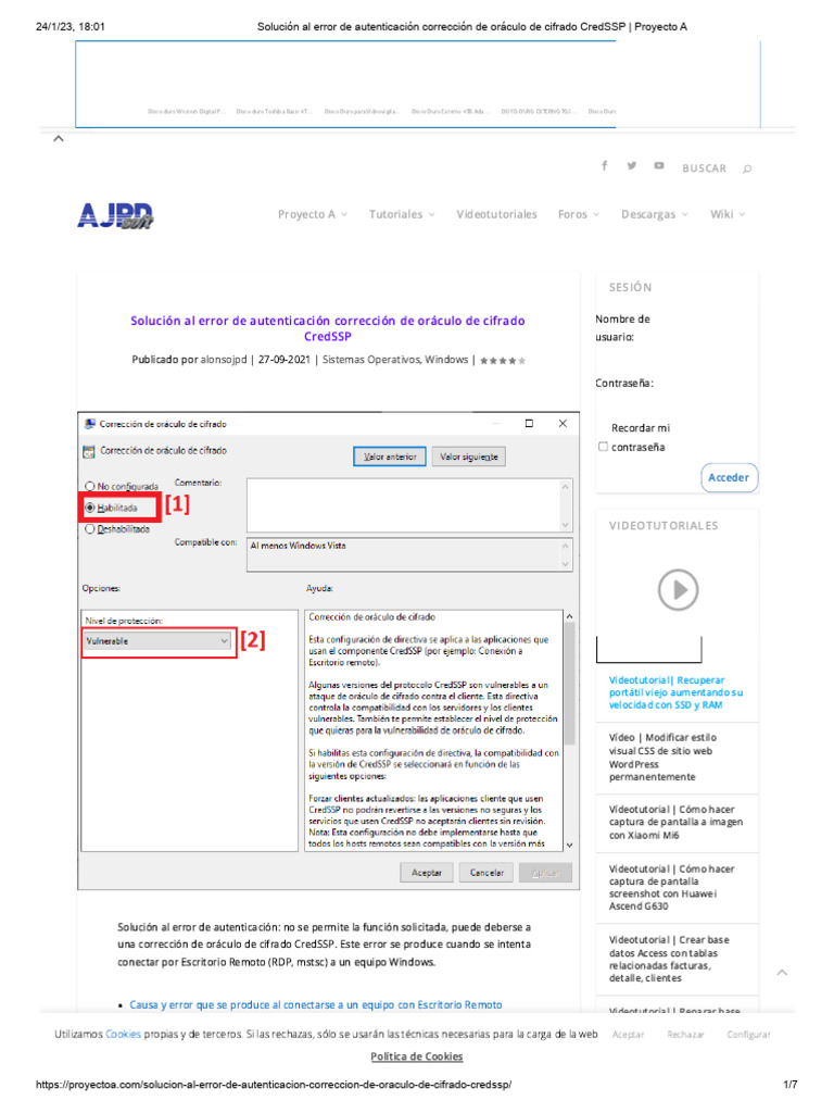 Solución error CredSSP en RDP Windows | PDF | V Mware | Cookie HTTP