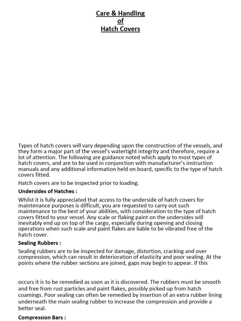 Hatch Cover Care and Maintenance Guide | PDF | Leak | Ships