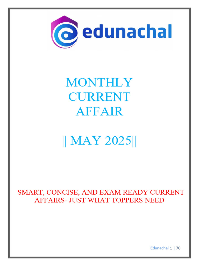 Monthly Current Affairs 1 To 31 May 2025 | PDF | Pollution | Rain