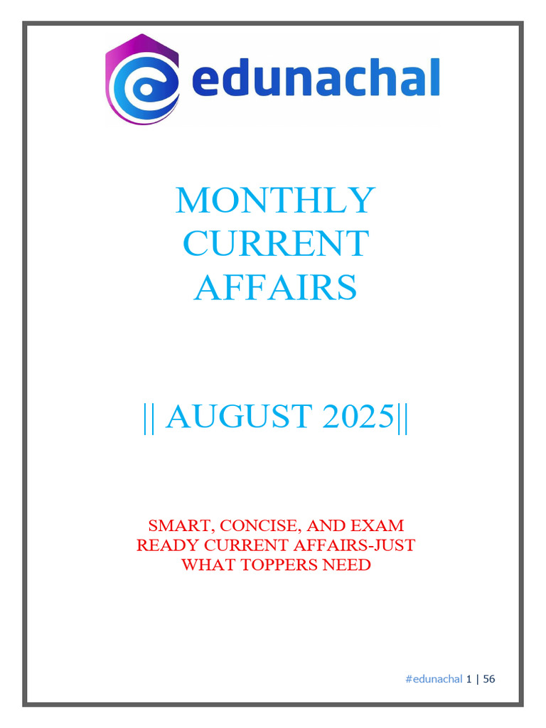 August 2025 Monthly Current Affairs | PDF | Government Of India