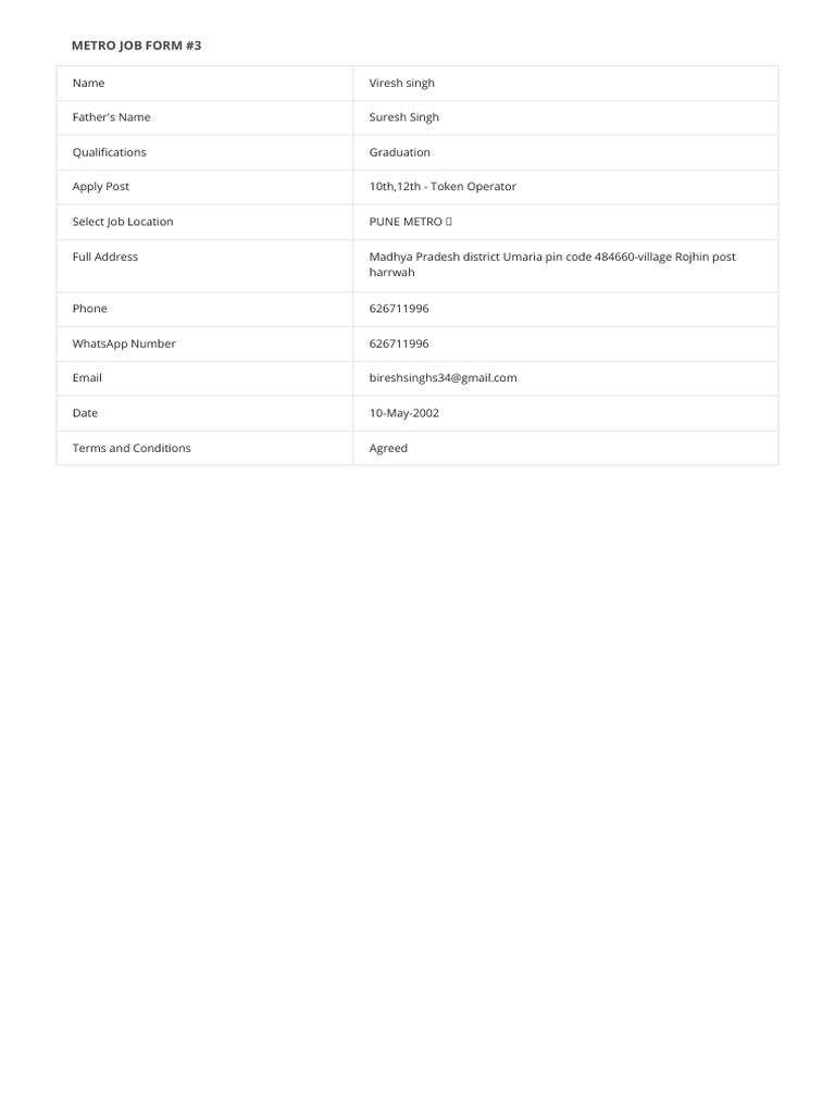 Metrojobform3 1 | PDF