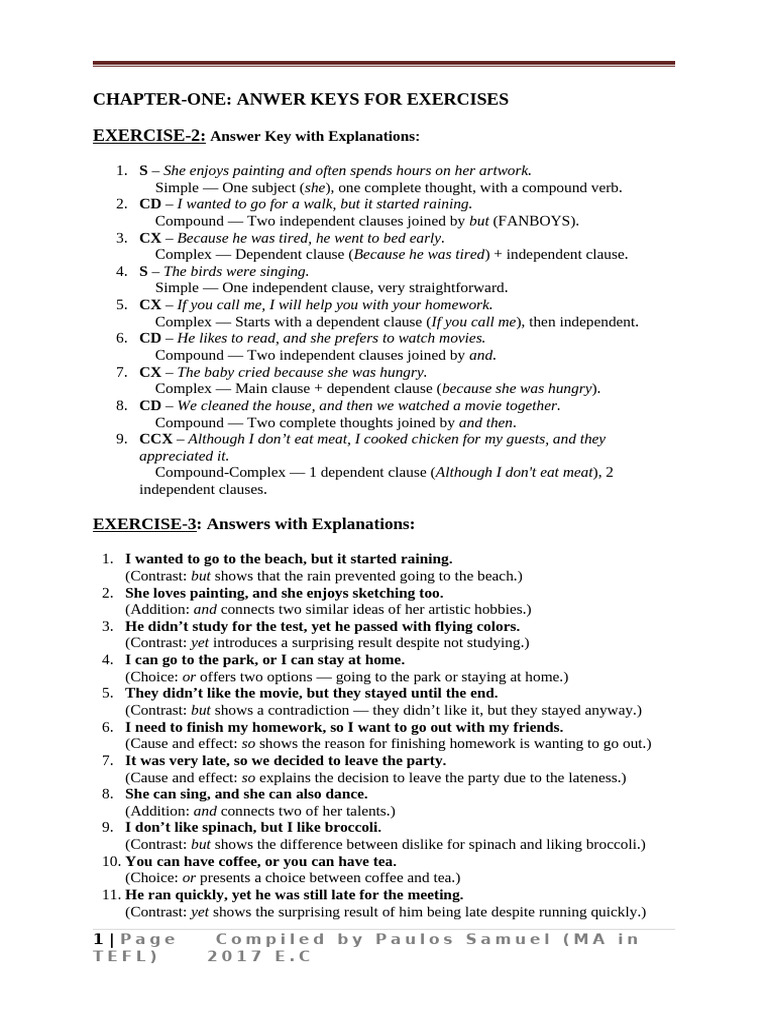 Exercise Answer Keys with Explanations | PDF | Grammatical Number | Verb