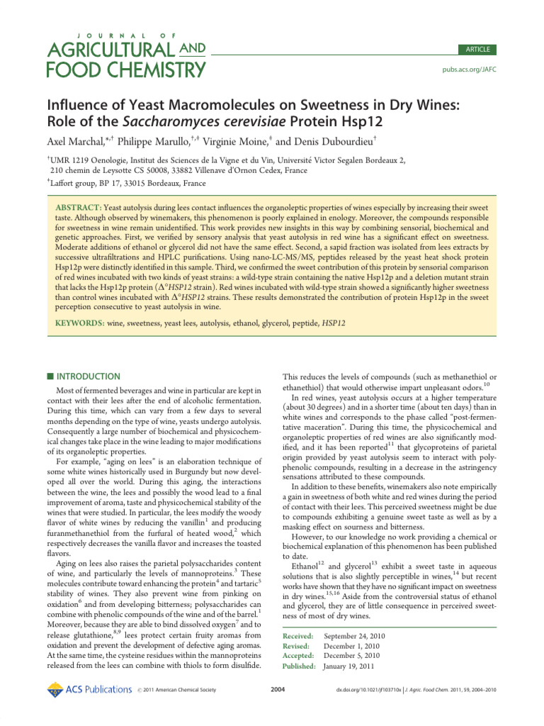 Influence of Yeast Macromolecules On Sweetness in Dry Wines Role of The ...