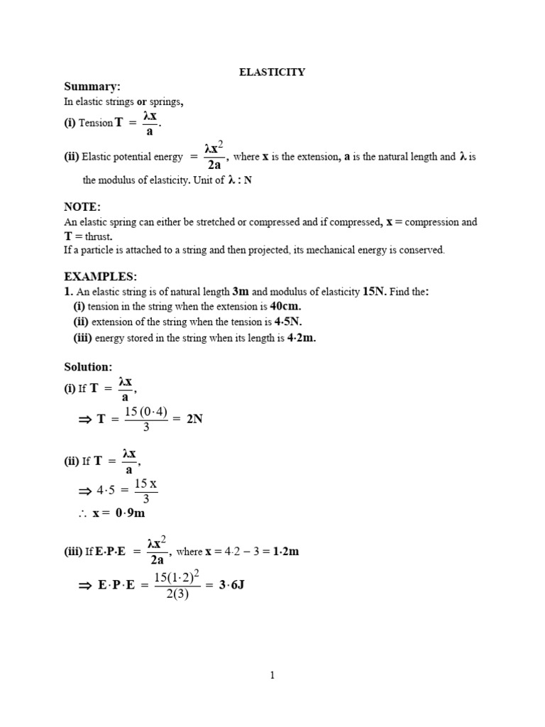 Elasticity in Springs and Strings | PDF | Elasticity (Physics ...