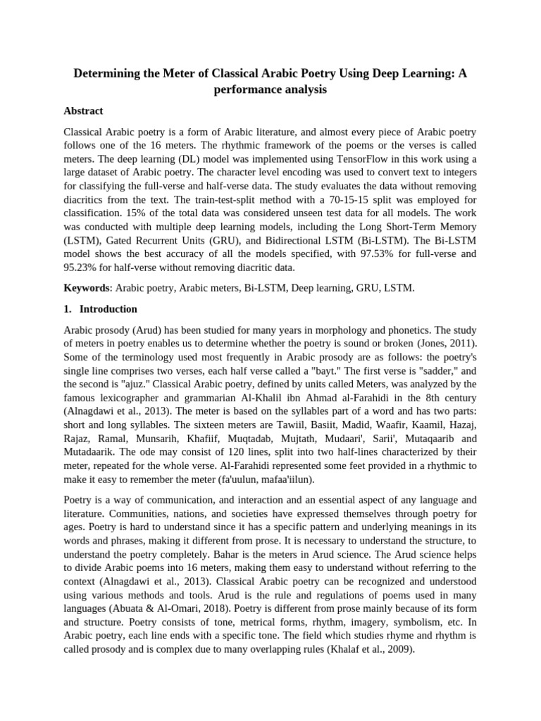 Arabic Meter Journal V1 April18 2023 | PDF | Deep Learning | Metre (Poetry)