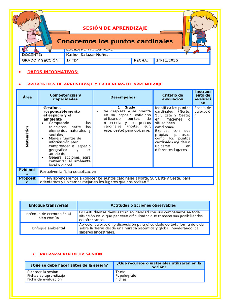 Aprendiendo Puntos Cardinales en Clase | PDF | Aprendizaje | Navegación