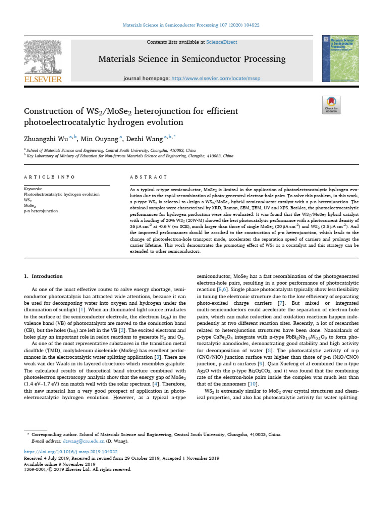 Construction of WS2 MoSe2 Heterojunction For Efficient ...
