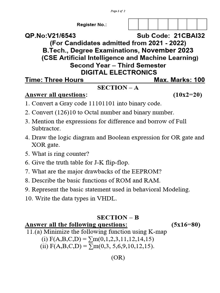 Digital Electronics Exam Paper 2023 | PDF | Digital Electronics ...