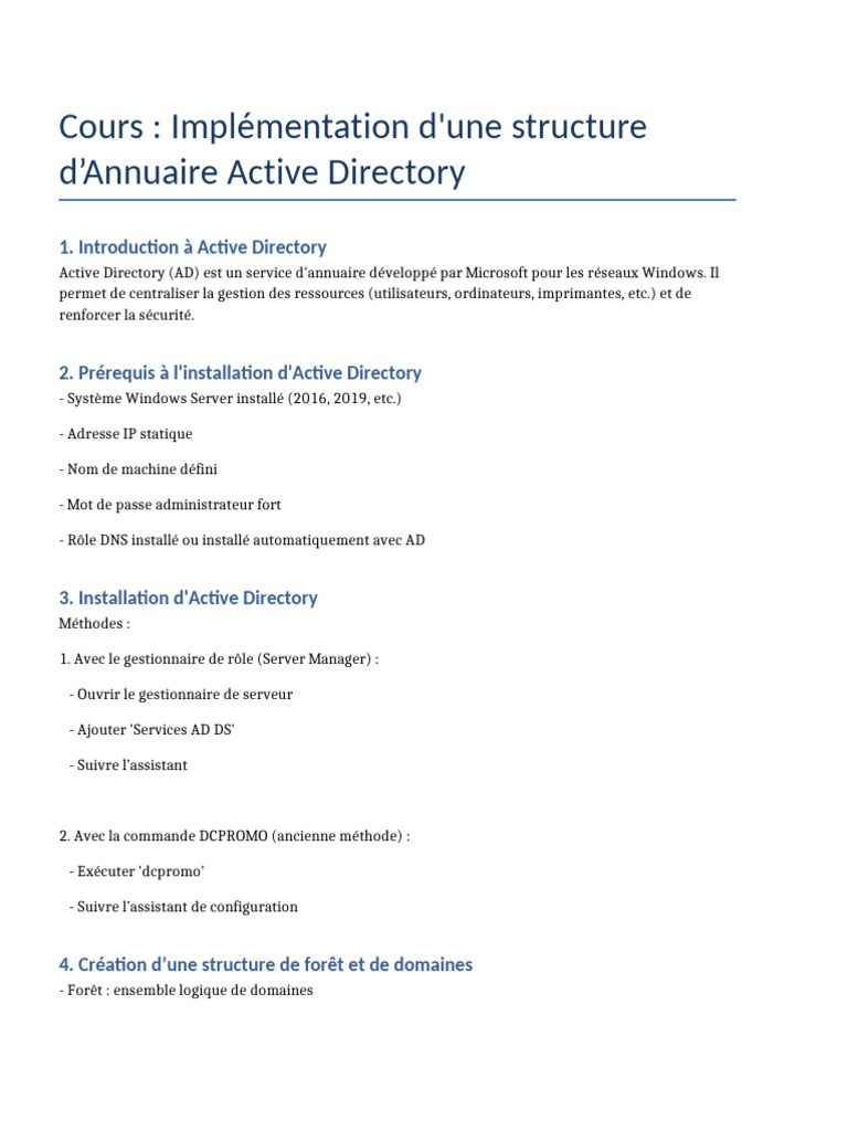 Guide d'Implémentation d'Active Directory | PDF