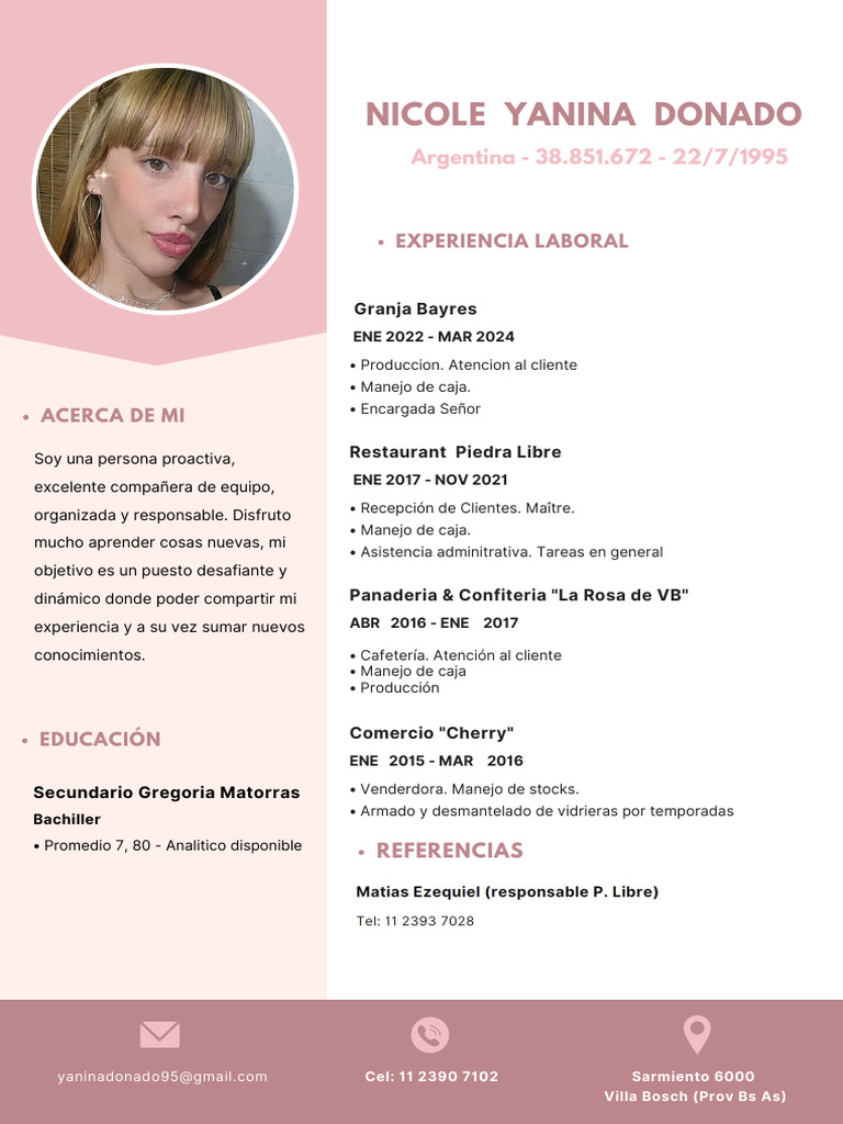 Currículum CV Diseñador Gráfico Creativo Profesional Femenino Rosa | PDF