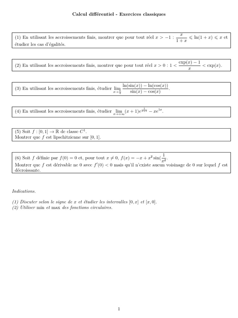 Exercices de calcul différentiel avancés | PDF