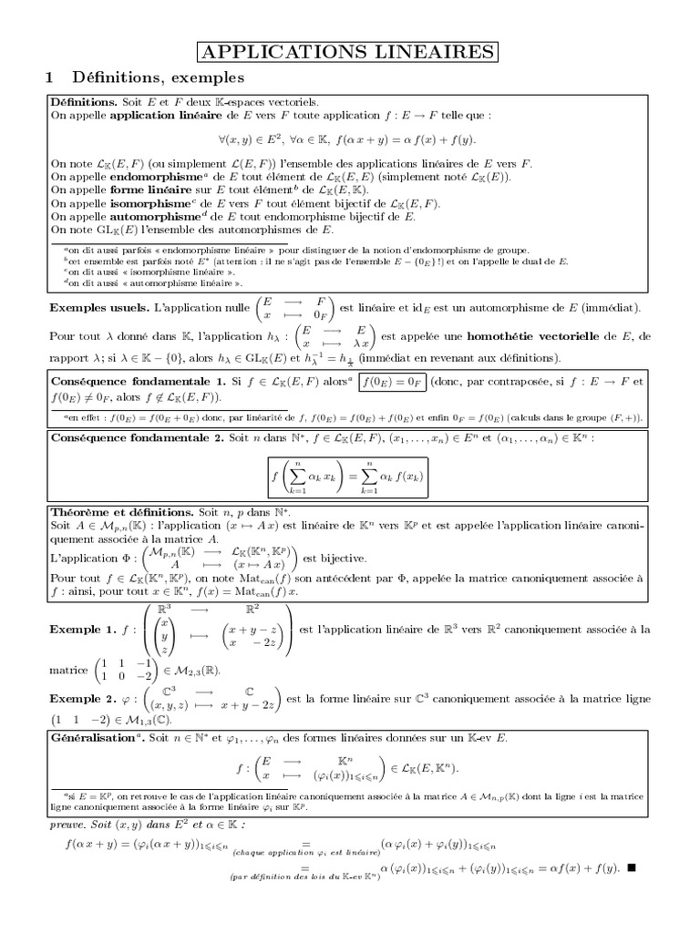 Applications Linéaires : Définitions et Propriétés | PDF | Base ...
