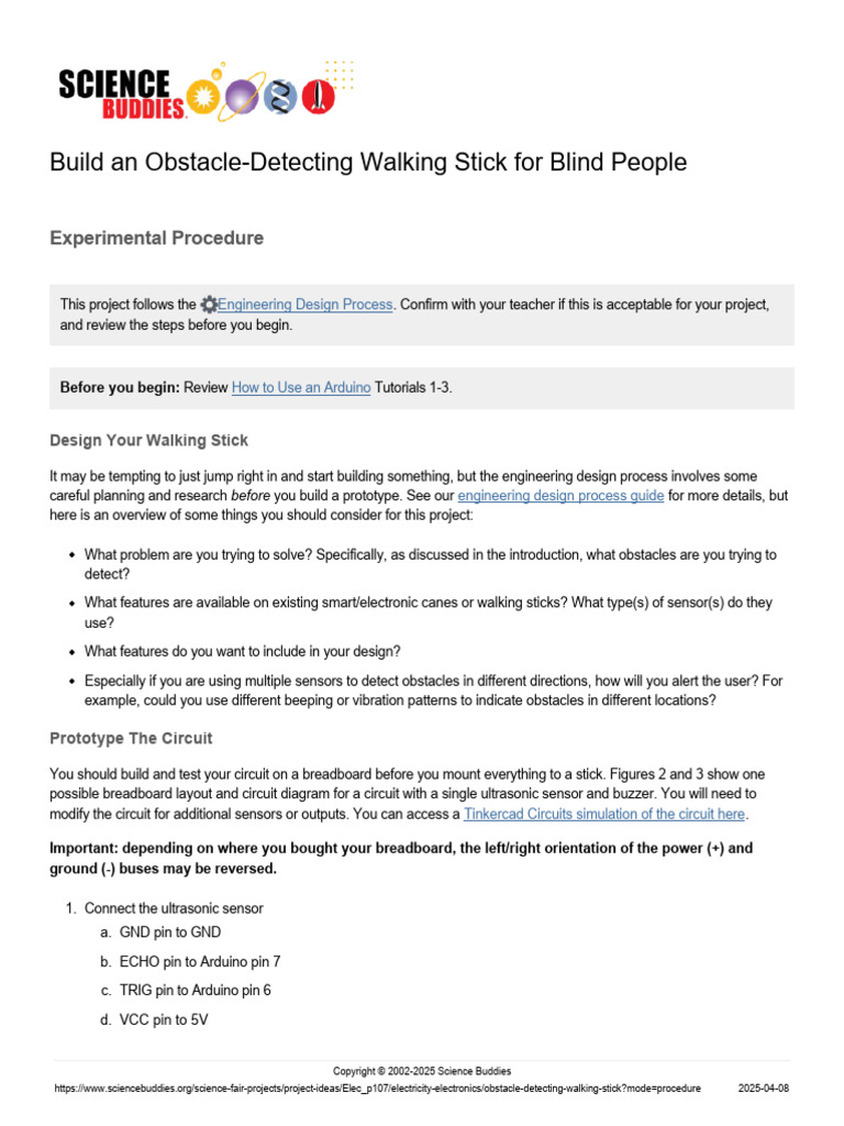 Obstacle Detecting Walking Stick | PDF | Arduino