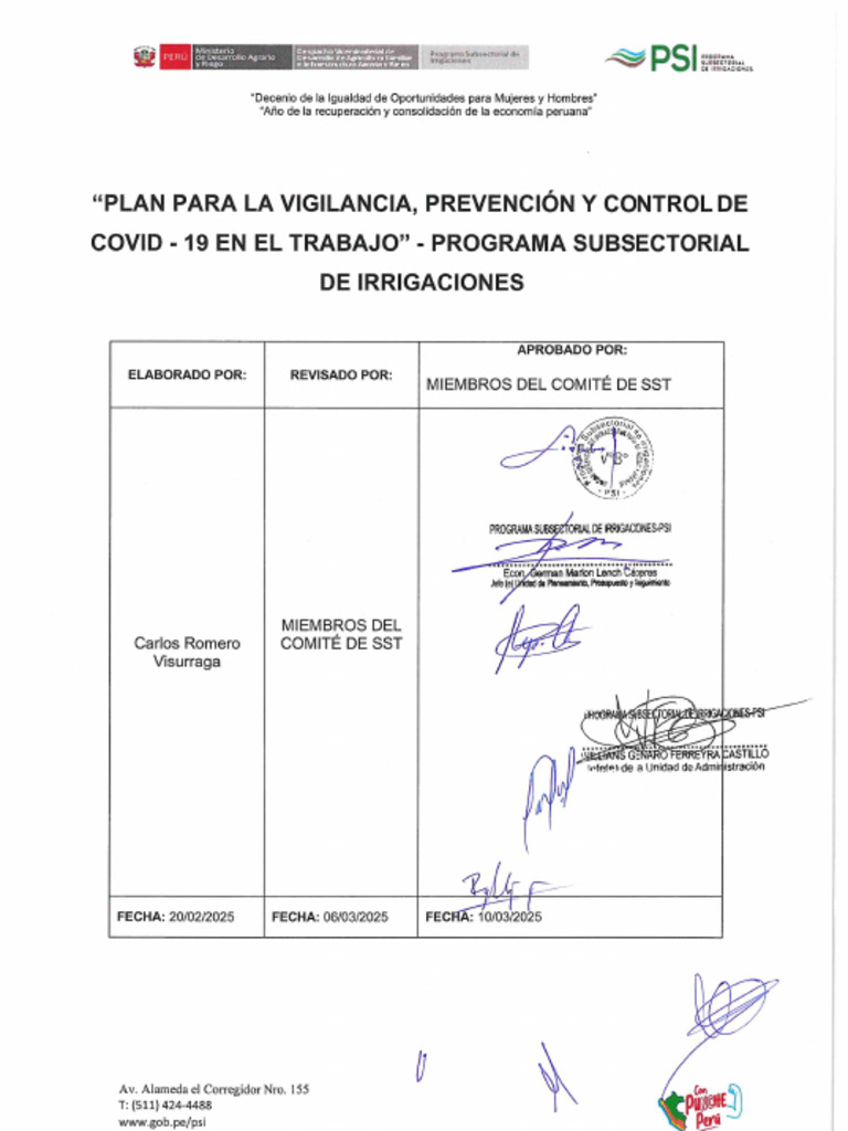 Plan para Vigilancia Prevencion y Control COVID 19 en El Trabajo 2025 | PDF