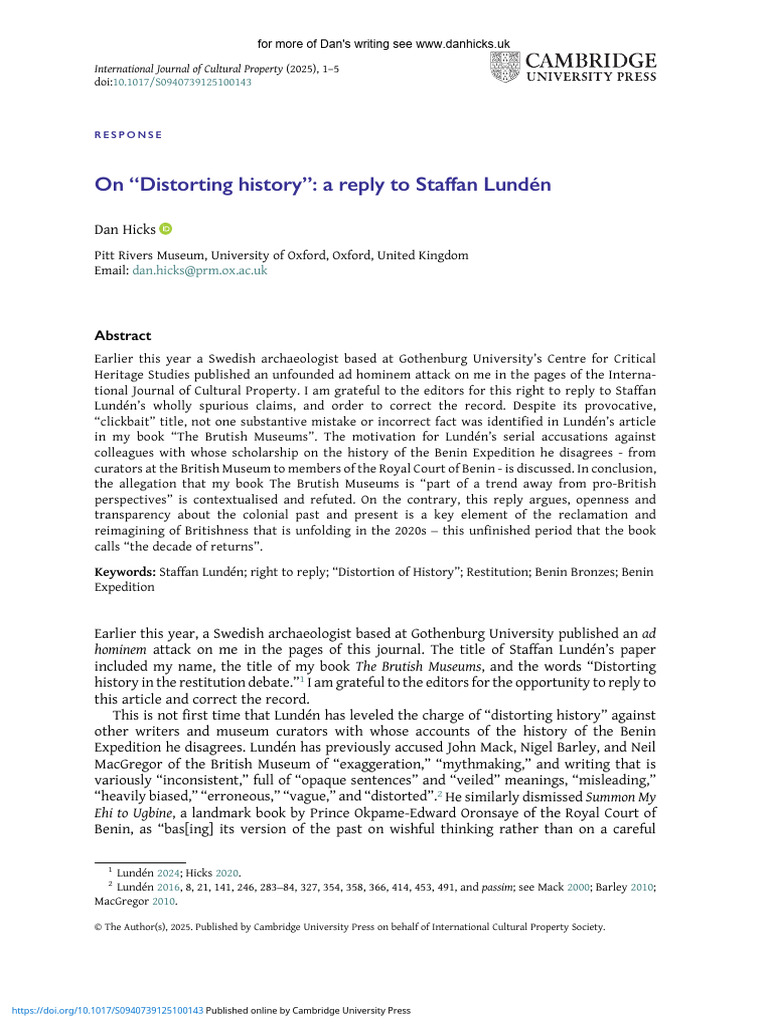 On Distorting History A Reply To Staffan Lunden | PDF