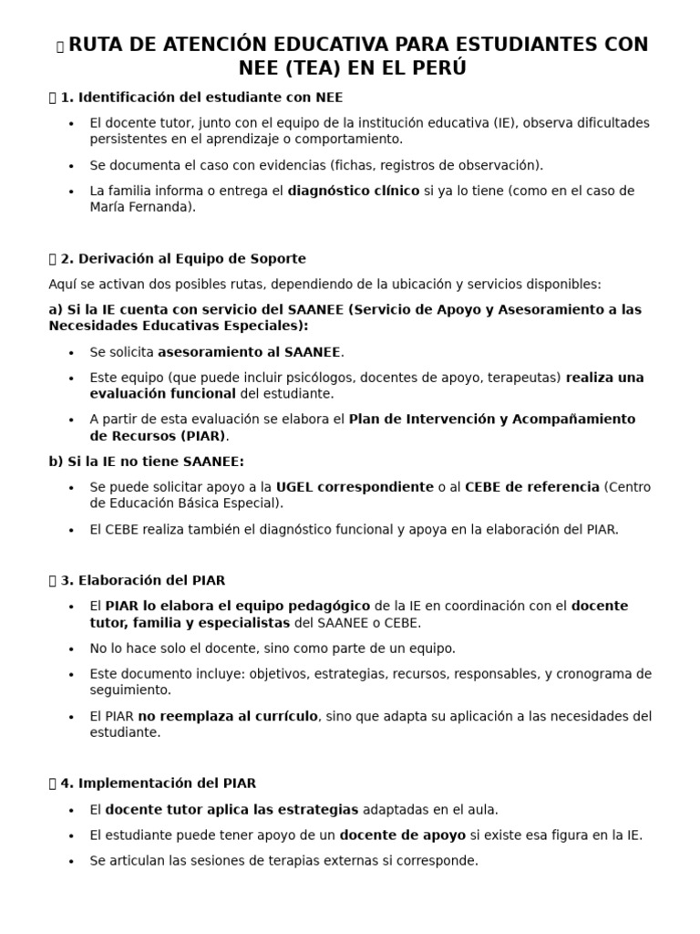 Ruta de Atención para Estudiantes con NEE | PDF | Aprendizaje
