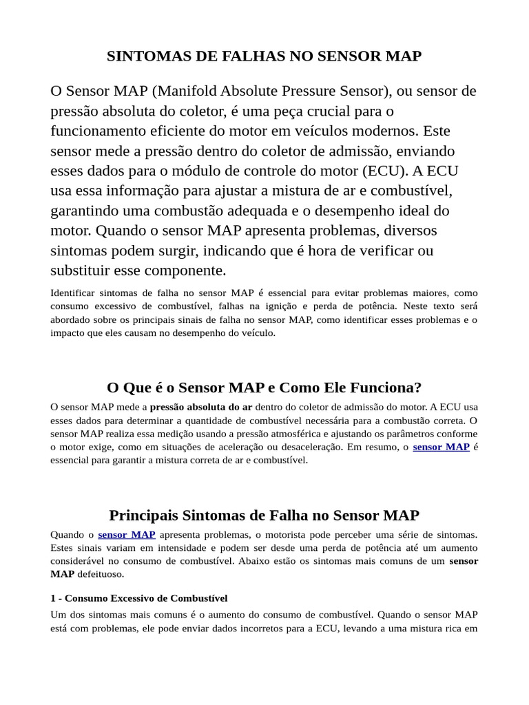 Sintomas de Falha no Sensor MAP | PDF | Motores