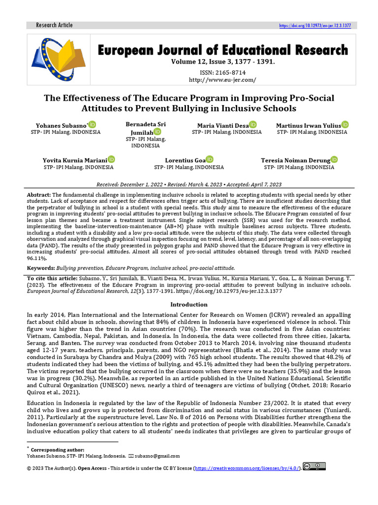The Effectiveness of The Educare Program in Improving Pro-Social ...