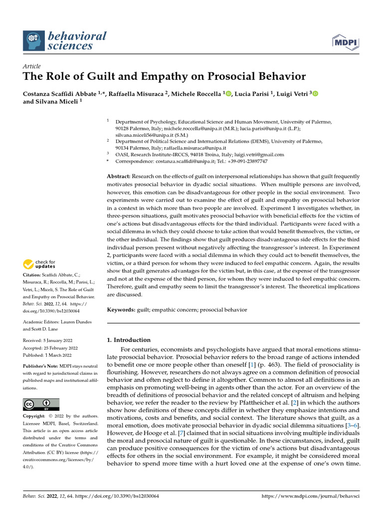 Guilt and Empathy in Prosocial Behavior | PDF | Shame | Guilt (Emotion)