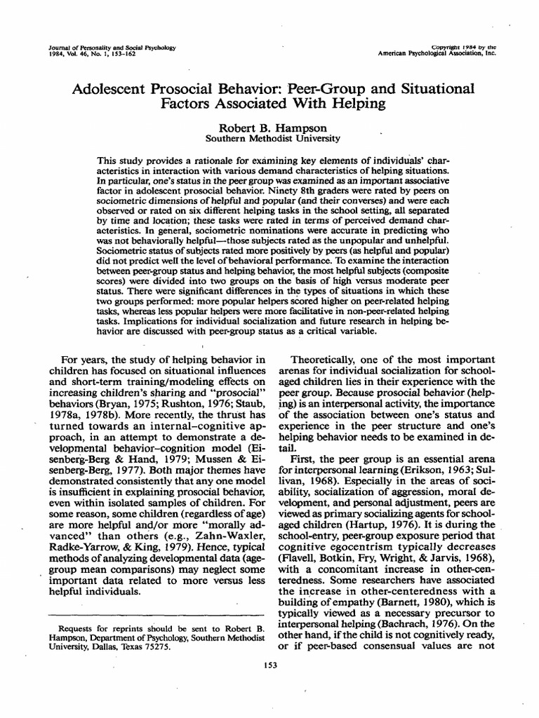 Adolescent Helping Behavior and Peer Influence | PDF | Liberal Arts ...