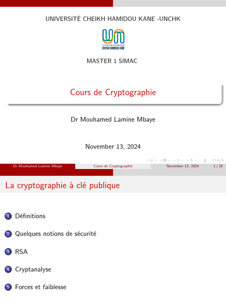 Cours de Cryptographie : Clé Publique et RSA | PDF | Public-key ...
