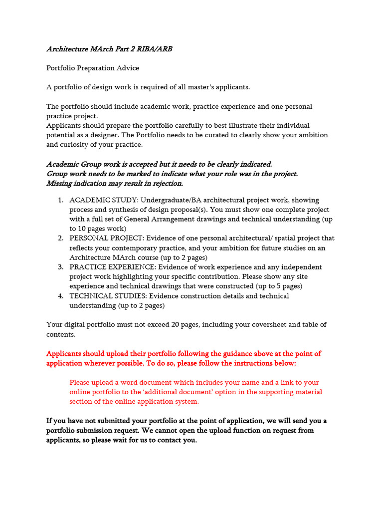 MArch Portfolio Preparation Guide | PDF