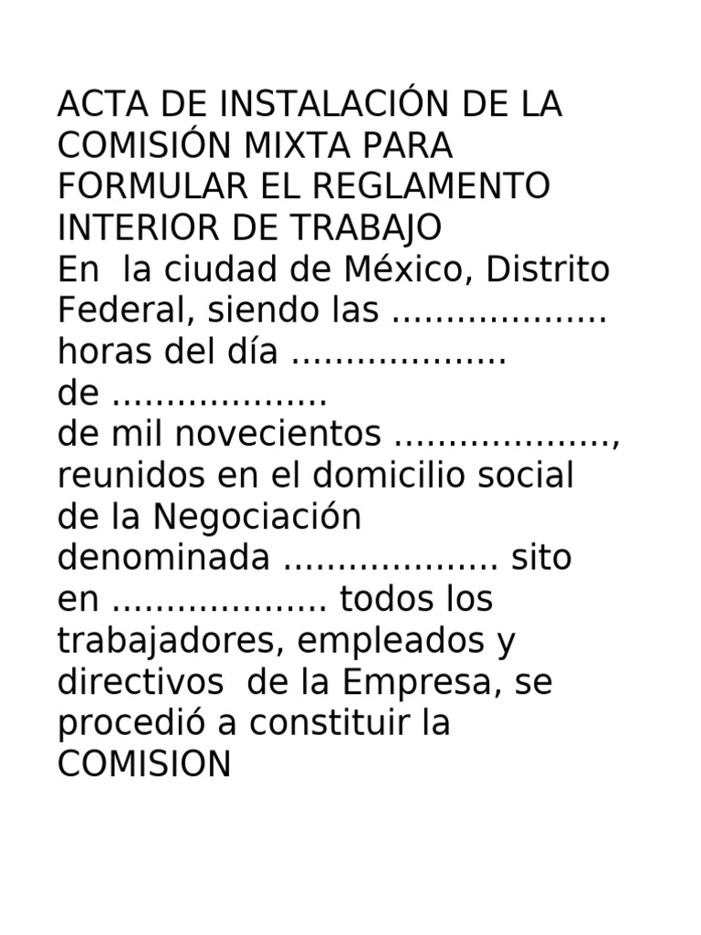 Acta de Instalación de La Comisión Mixta para Formular El Reglamento ...