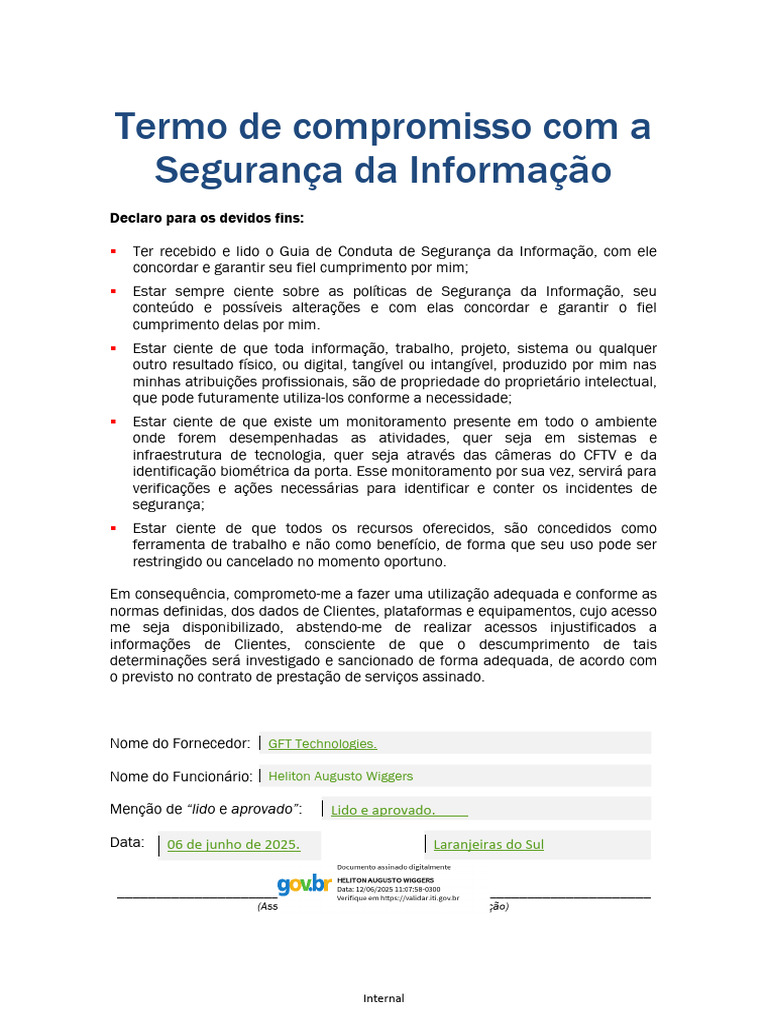 Termo de Compromisso em Segurança da Informação | PDF
