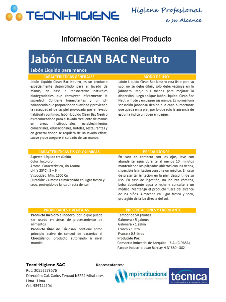 Jabón Clean Bac Neutro para Manos | PDF